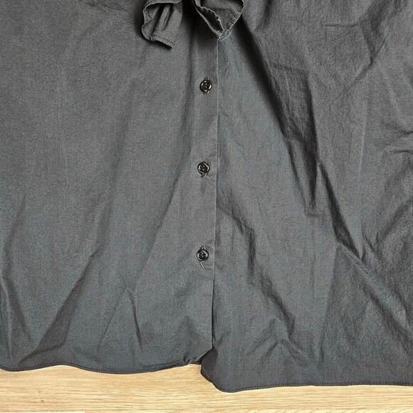 Zara Ruffle Poplin Black Button Blouse Women’s XS - Picture 2 of 7